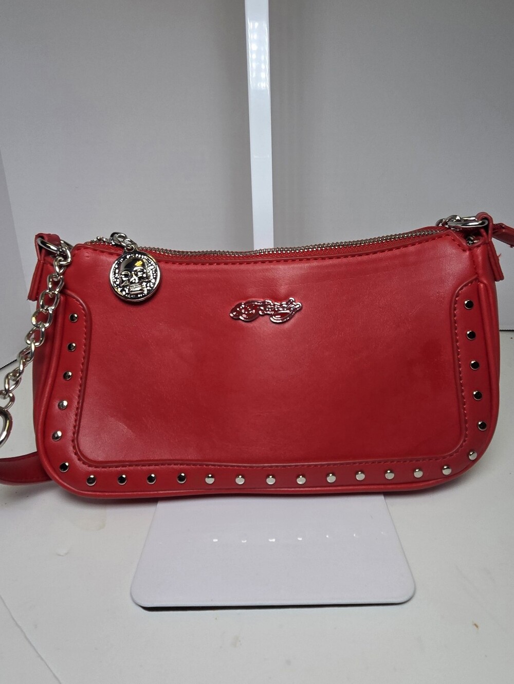 Ed Hardy Cherry Red Studded Shoulder Bag